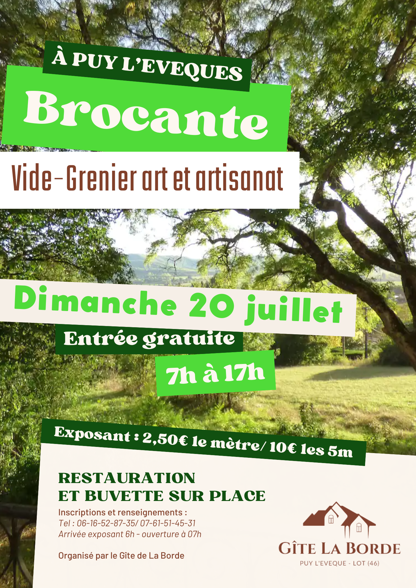 Brocante art et artisanat le 20 juillet au gîte Brocante art et artisanat le 20 juillet au gîte de la Borde dans le Lot, ouvert à tous de 8h à 17h